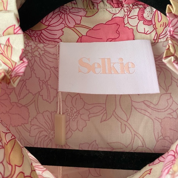 Selkie Pleated Floral Blouse with Ruffle Detailing Button Down Tuxedo Blouse - Picture 2 of 8